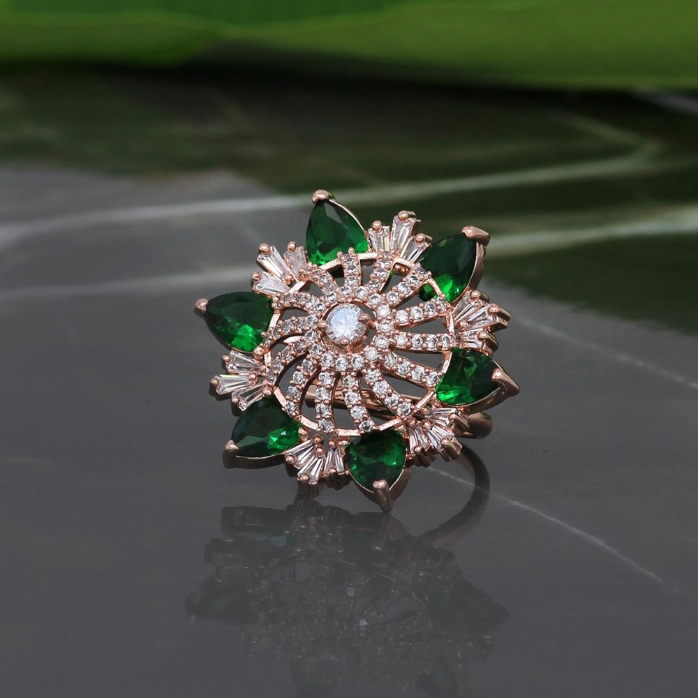 Green Color Rose Gold American Diamond Ring